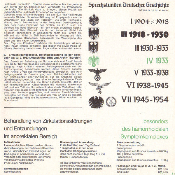 Various : Sprechstunden Deutscher Geschichte IV 1933 (7")