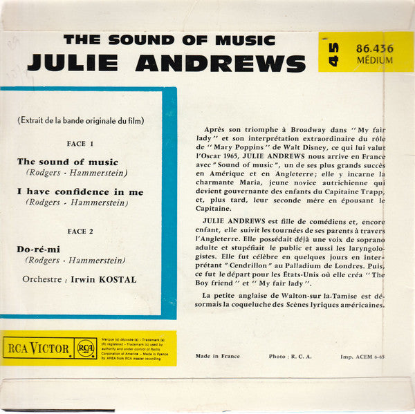 Julie Andrews : The Sound Of Music (7", EP, Mono)