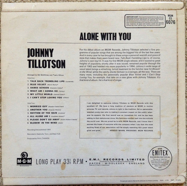 Johnny Tillotson : Alone With You (LP)