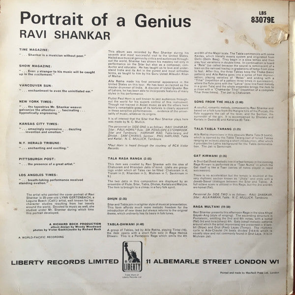 Ravi Shankar : Portrait Of Genius (LP, Album, RE)