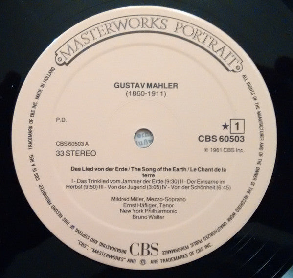 Gustav Mahler - Mildred Miller, Ernst Haefliger, The New York Philharmonic Orchestra, Bruno Walter : Das Lied Von Der Erde (LP, RP)