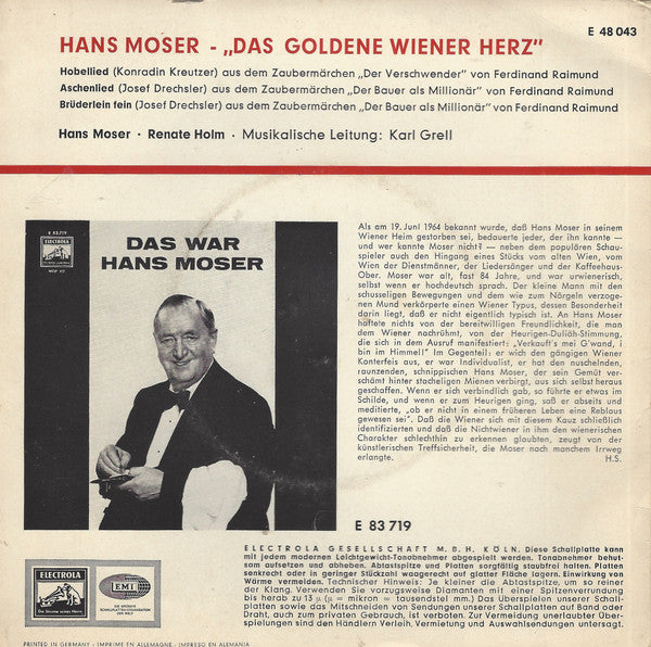 Hans Moser : Das Goldene Wiener Herz (7", EP)