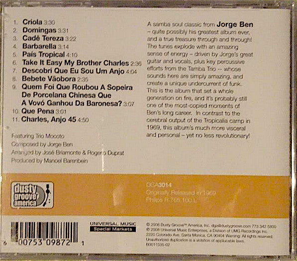 Jorge Ben : Jorge Ben (CD, Album, RE)