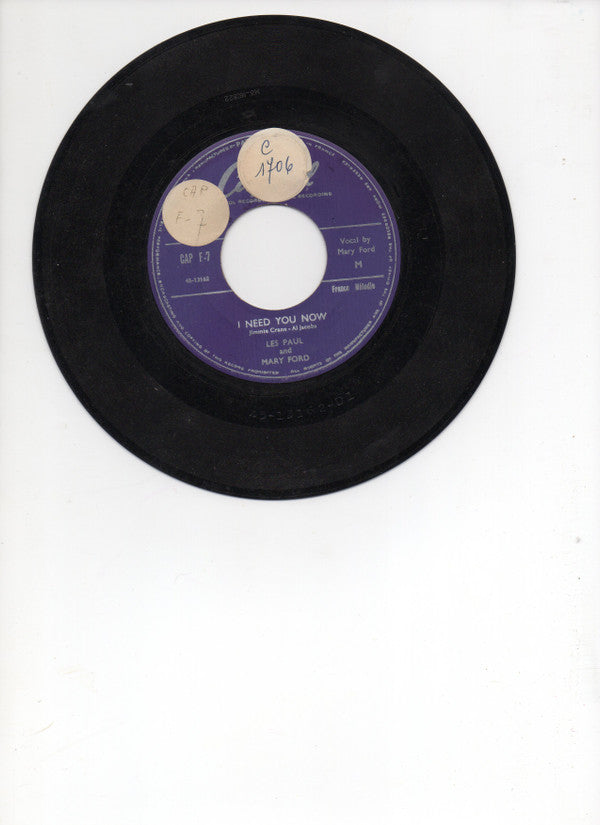 Les Paul & Mary Ford : I Need You Now (7", Single, Mono)