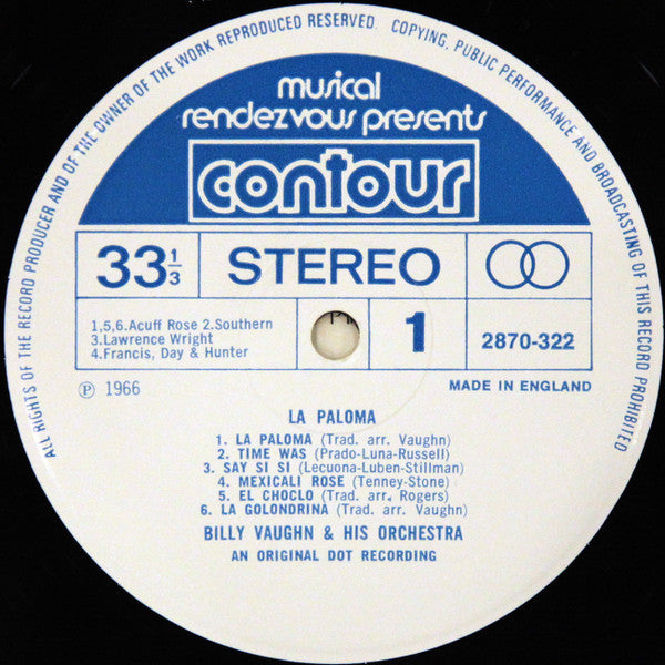 Billy Vaughn And His Orchestra : La Paloma (LP, Album, RE)