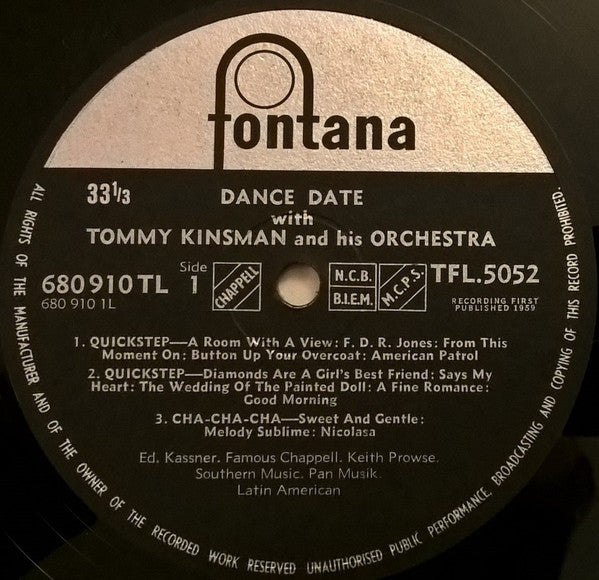 Tommy Kinsman And His Orchestra : Dance Date With (LP, Mono)