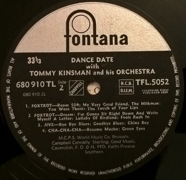 Tommy Kinsman And His Orchestra : Dance Date With (LP, Mono)