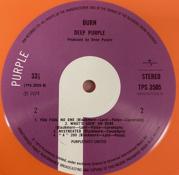 Deep Purple : Burn (LP, Album, Ltd, RE, Ora)