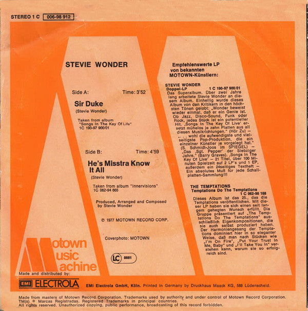 Stevie Wonder : Sir Duke (7", Single)