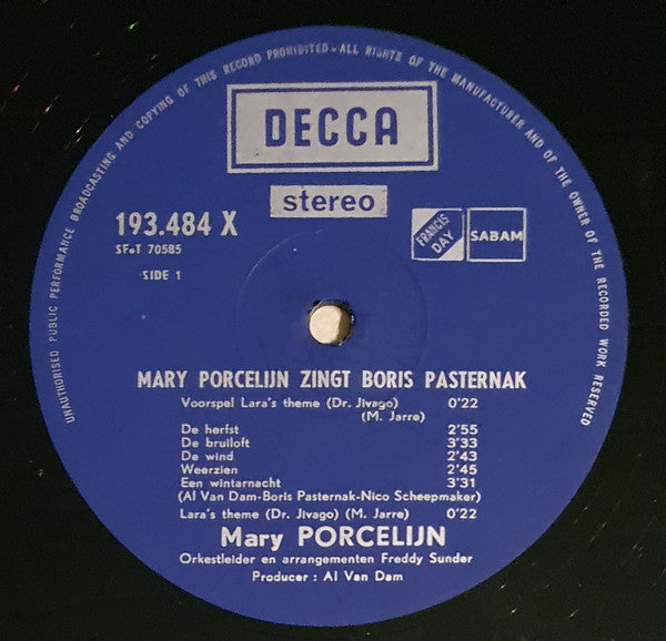 Mary Porcelijn : Mary Porcelijn Zingt Boris Pasternak (LP, Album, Gat)