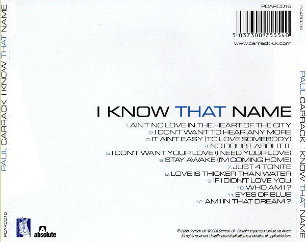 Paul Carrack : I Know That Name (CD, Album)