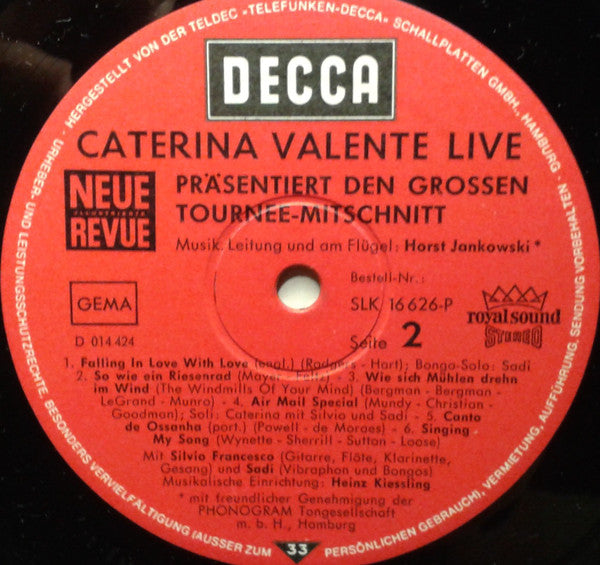 Caterina Valente : Caterina Valente Live (LP, Album)