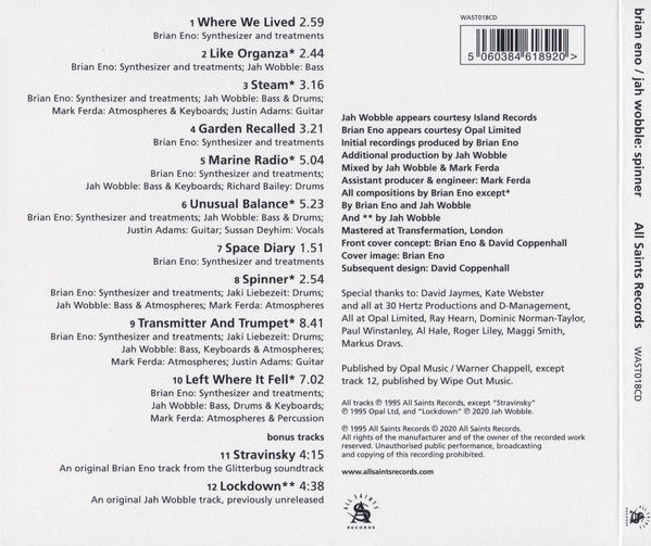 Eno* / Wobble* : Spinner (CD, Album, RE, Dig)
