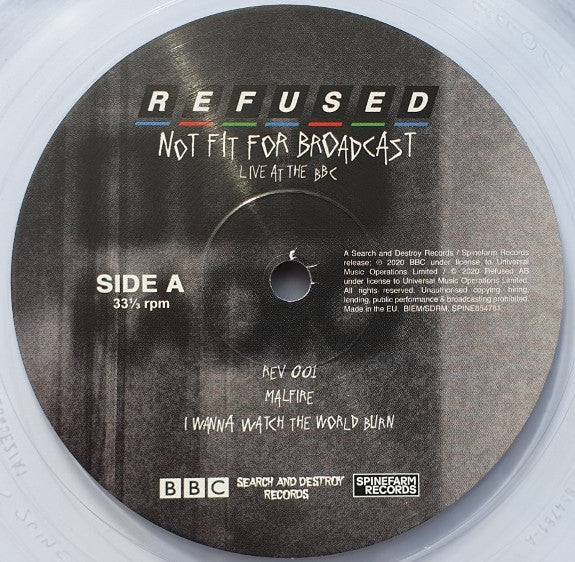 Refused : Not Fit For Broadcast (Live At The BBC) (12", EP, Ltd, Cle)