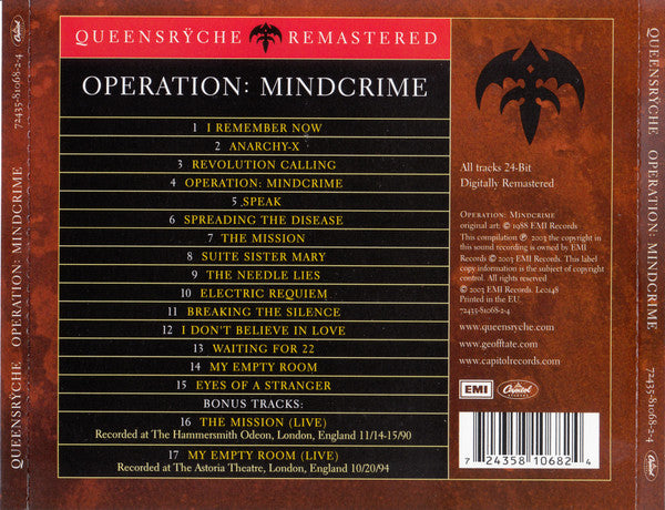 Queensrÿche : Operation: Mindcrime (CD, Album, RE, RM, Son)