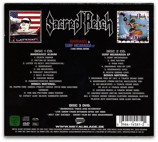 Sacred Reich : Ignorance & Surf Nicaragua EP (2xCD, Album, RM + DVD-V, PAL + Box, Comp, RE)