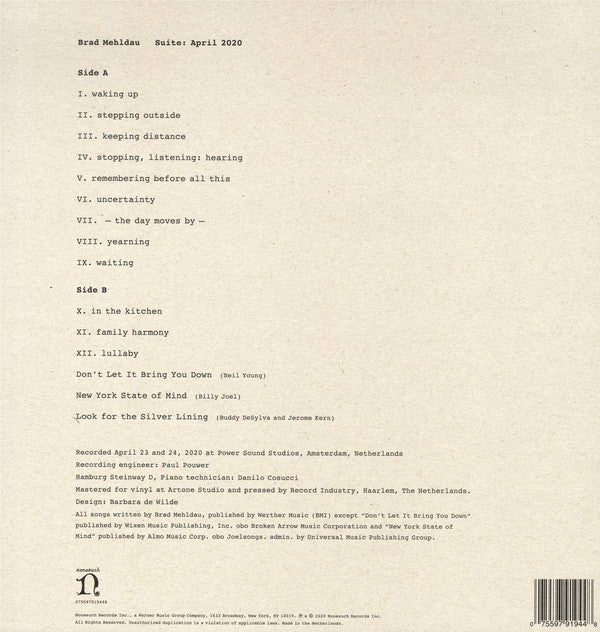 Brad Mehldau : Suite: April 2020 (LP, Album)