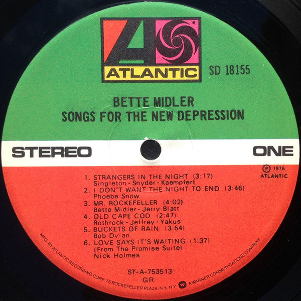 Bette Midler : Songs For The New Depression (LP, Album, GR )