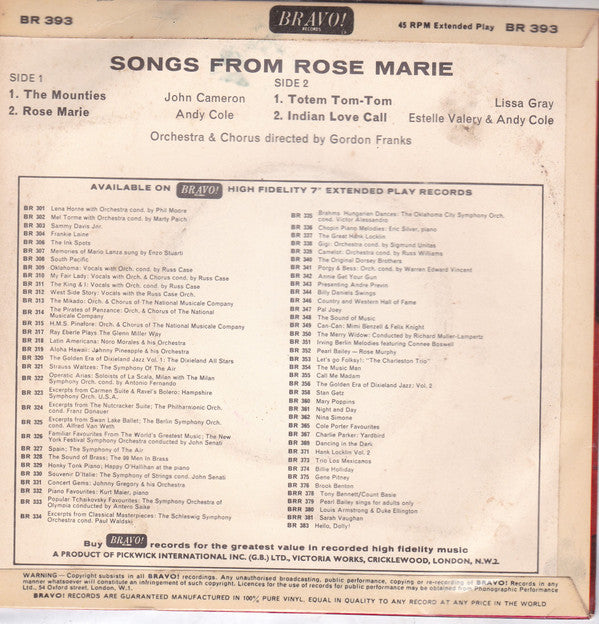 Various : Songs From Rose Marie (7", EP)