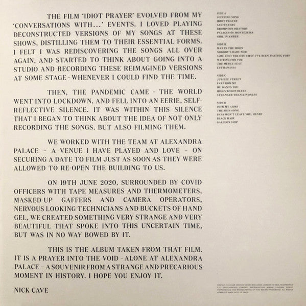 Nick Cave : Idiot Prayer (Nick Cave Alone At Alexandra Palace) (2xLP, Album)