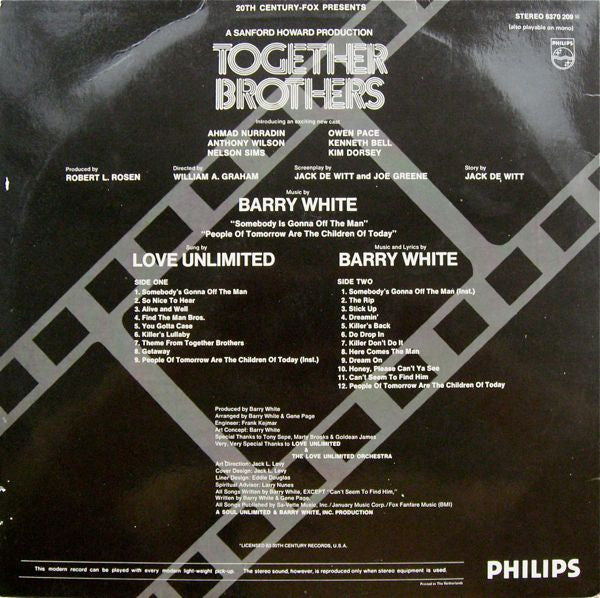 Barry White, Love Unlimited, Love Unlimited Orchestra : Together Brothers (Original Motion Picture Soundtrack) (LP, Album)