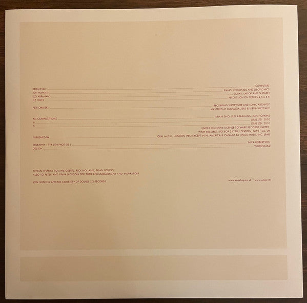 Brian Eno With Jon Hopkins & Leo Abrahams : Small Craft On A Milk Sea (2xLP, Album, RE, RP)
