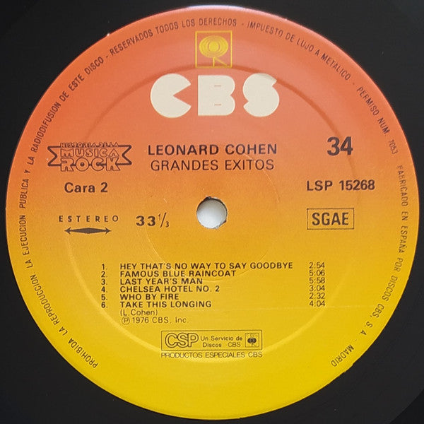 Leonard Cohen : Grandes Exitos (LP, Comp, RE)
