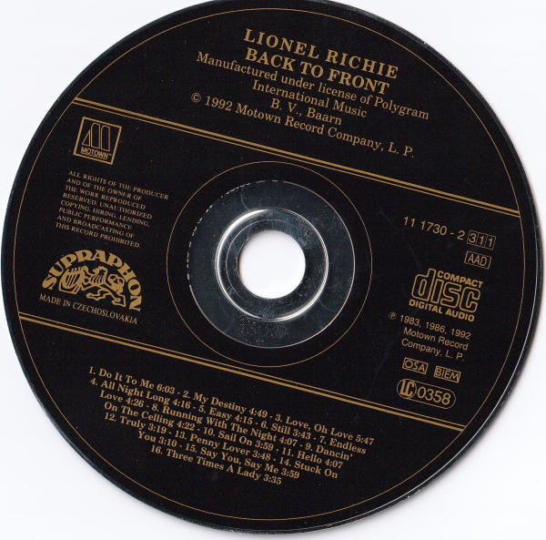 Lionel Richie : Back To Front (CD, Comp)