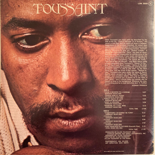 Allen Toussaint : Toussaint (LP, Album, RE)