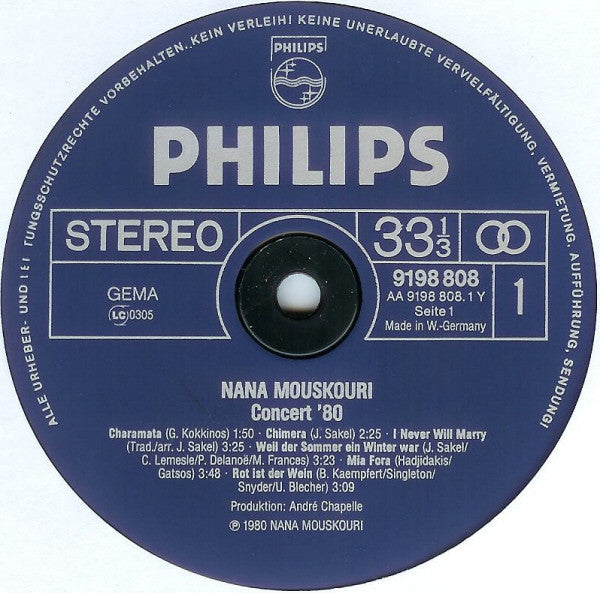 Nana Mouskouri : Concert '80 >Die Stimme< (Das Live-Doppelalbum) (2xLP, Album)