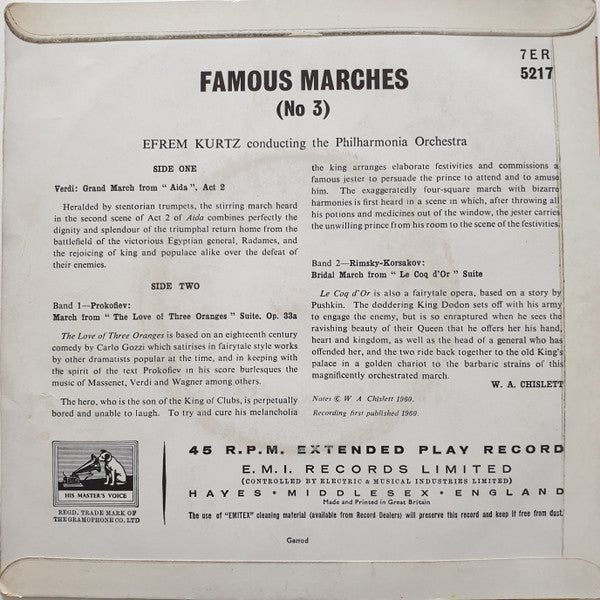 Efrem Kurtz Conducting Philharmonia Orchestra : Famous Marches (No. 3) (7", EP, Mono, RE)