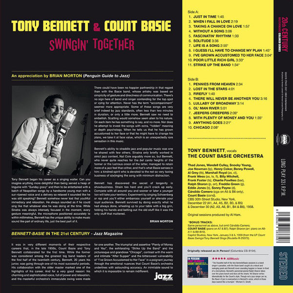 Tony Bennett & Count Basie : Swingin' Together (LP, Album, Ltd, RE, Red)