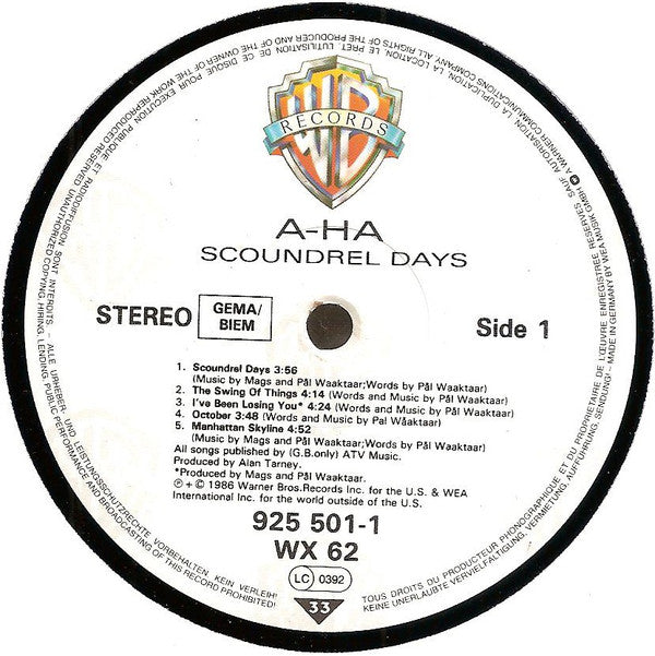 a-ha : Scoundrel Days (LP, Album, Emb)
