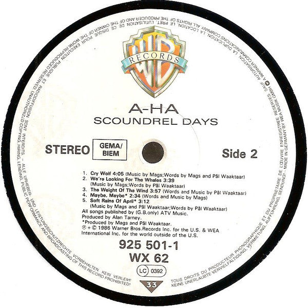 a-ha : Scoundrel Days (LP, Album, Emb)