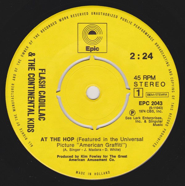 Flash Cadillac & The Continental Kids : At The Hop (7", Single)