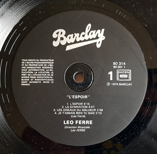 Léo Ferré : Vol.14 / L'espoir  (LP, Album, RE)