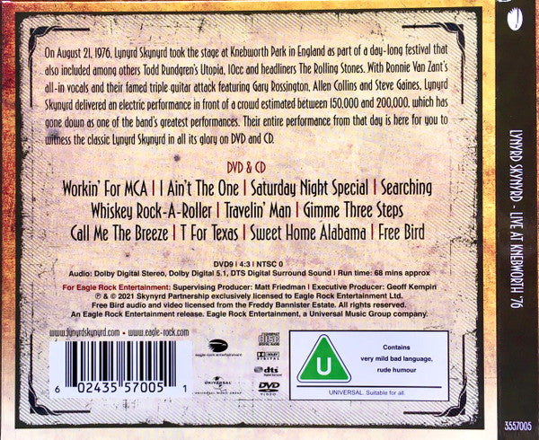 Lynyrd Skynyrd : Live At Knebworth ‘76 (CD, Album + DVD-V)