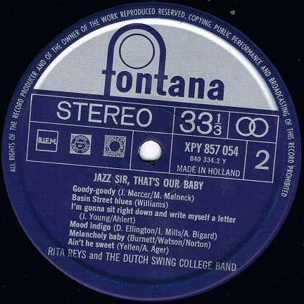 Rita Reys And The Dutch Swing College Band : Jazz Sir, That's Our Baby (LP, Album, RE)