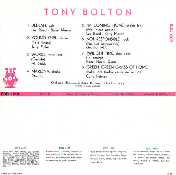 Tony Bolton (2) : Tony Bolton (10", Album, Mono)