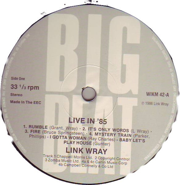 Link Wray : Live In '85 (LP)