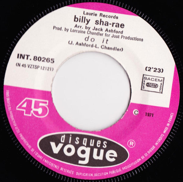 Billy Sha-Rae : Do It / Crying Clown (7", Mono)