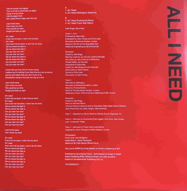 Jake Bugg : All I Need (10", Single, Ltd, Num, Red)