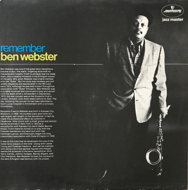 Ben Webster : Remember Ben Webster (LP, Album, RE)