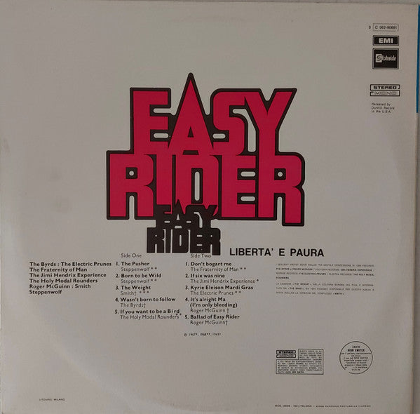 Various : Easy Rider (Songs as performed in the motion picture)  Libertà e Paura (LP, Comp, blu)