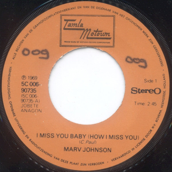 Marv Johnson : I Miss You Baby (How I Miss You) (7", Single)