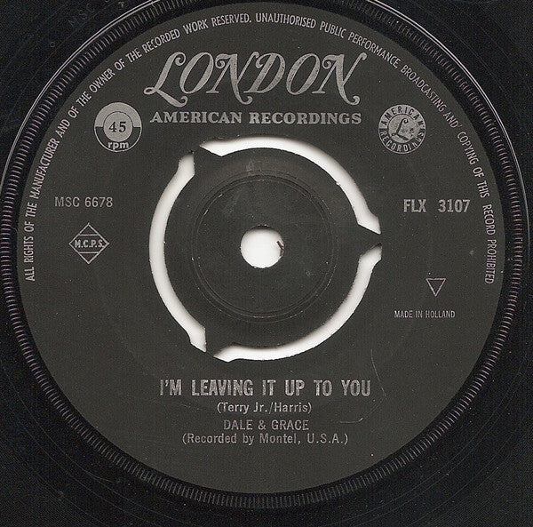 Dale & Grace : I'm Leaving It Up To You / That's What I Like About You (7", Single, Bla)