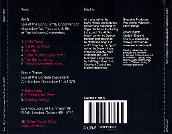 Steve Hillage Band : Live At The Gong Family Unconvention November 2006 At The Melkweg Amsterdam (CD, Album)