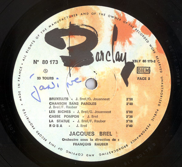 Jacques Brel : Jacques Brel (LP, Album, RE, Gat)