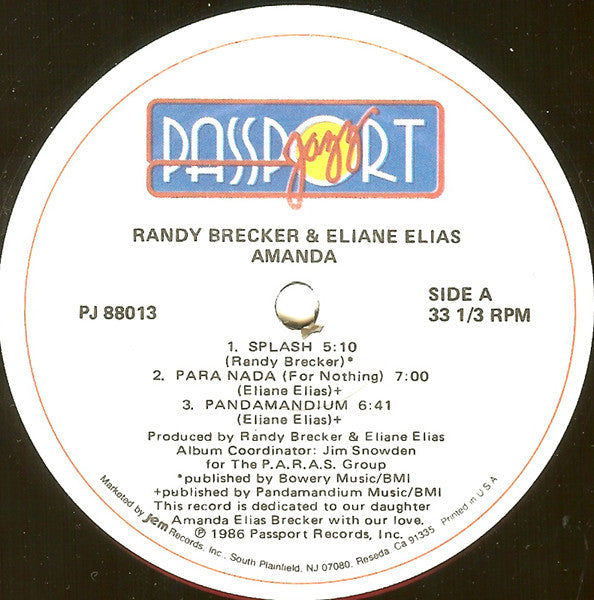 Randy Brecker & Eliane Elias : Amanda (LP, Album, HUB)