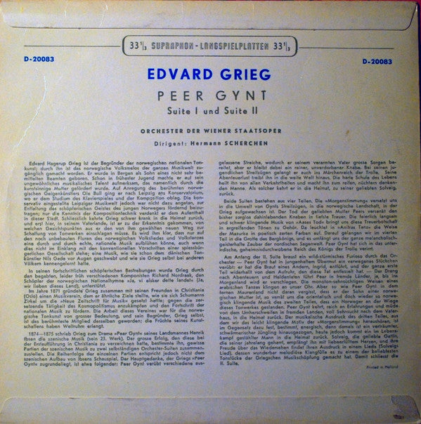 Edvard Grieg - Orchester Der Wiener Staatsoper / Hermann Scherchen : Peer Gynt Suite 1 Und 2 (10", Mono)